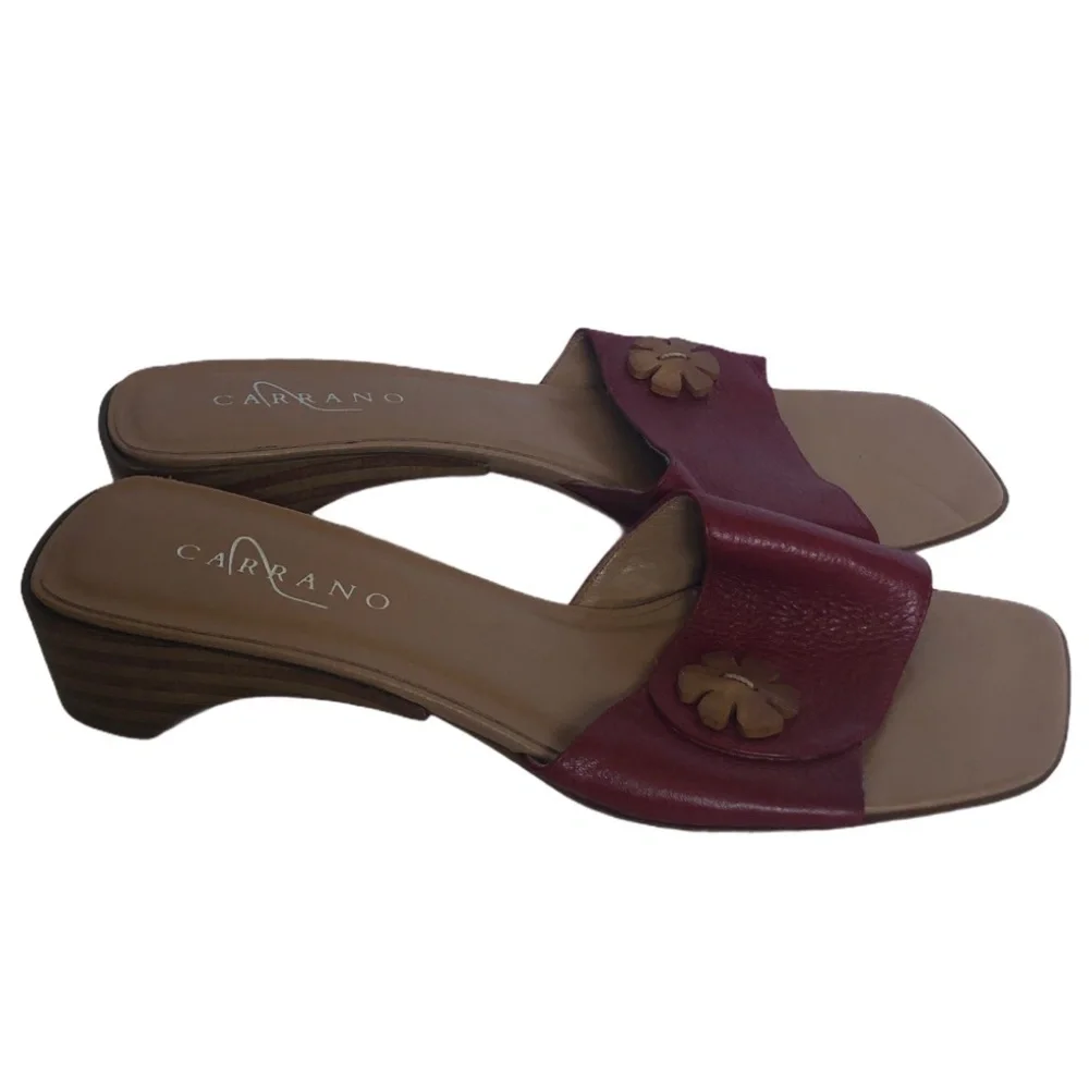 Carrano Red Leather Slip on Low Heel Sandals 8.5M